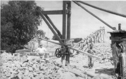 Head of shaft mine showing a 'crab' crane 